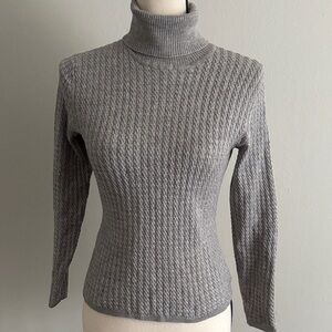 Brooks Brothers Gray Cable Knit Turtleneck Sweater, sz Medium